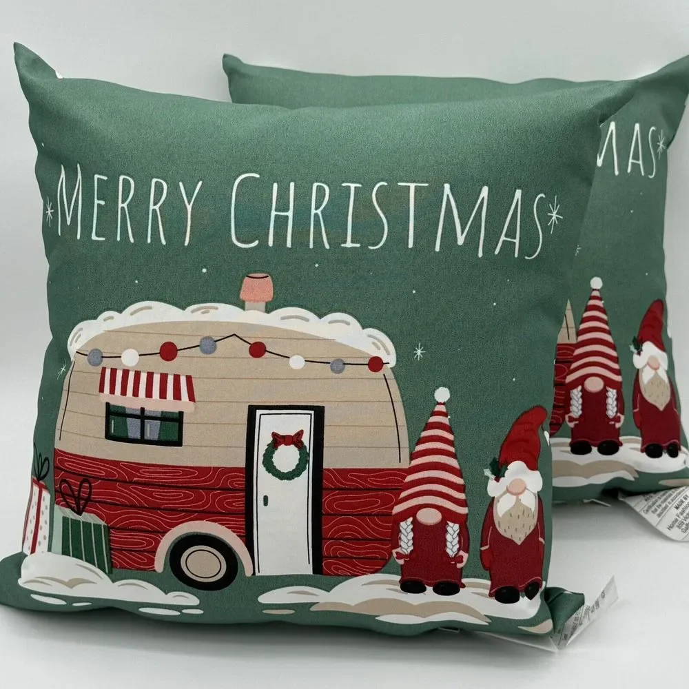 Decorative Pillows (2) Gnome Holiday Christmas Outdoor Throw Pillow, Candy Cane